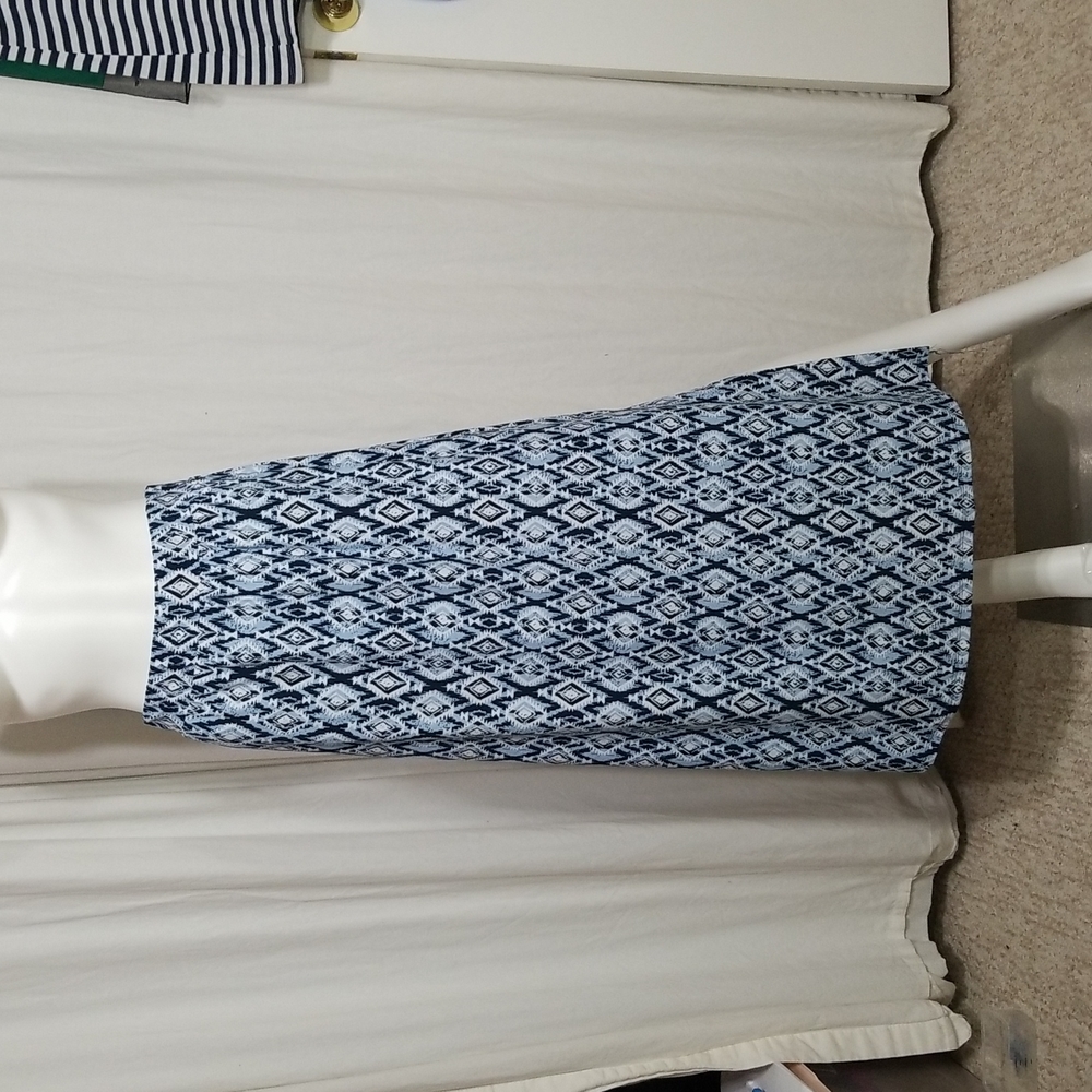 Terra & Sky OX 14W Geometeric Blue,White,  Navy Maxi Skirt Slit Sides